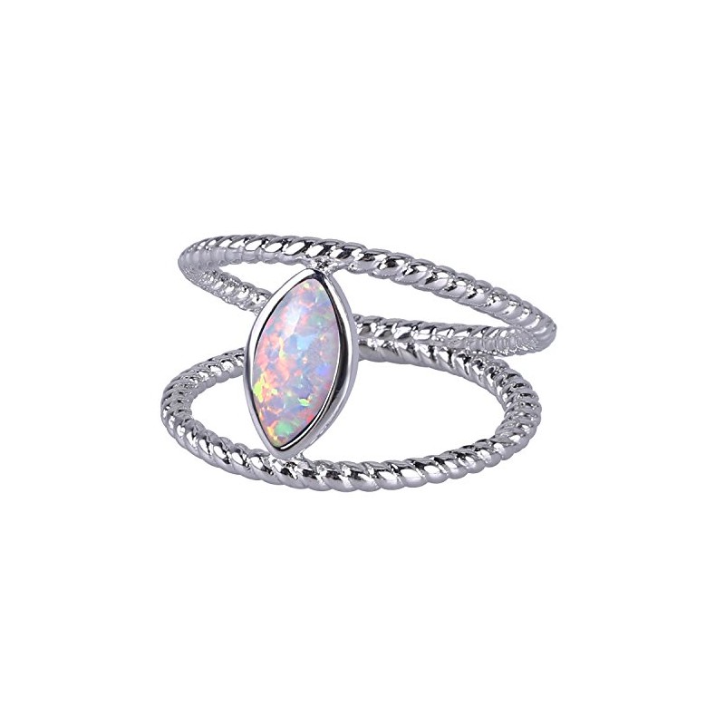 KELITCH Synthetic Opal Stacking Rings Marquise Shaped Birthday Stone Inlay