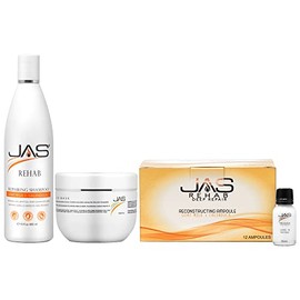 JAS Rehab Deep Repair Reconstructing Shampoo 16oz + Mask 16oz + Ampoules 12 * 15ml