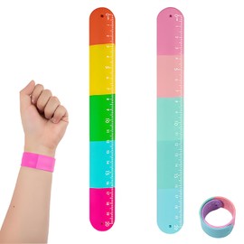 2 reglas flexibles de 20 cm, pulsera de silicona para niños con escala, reglas coloridas pulseras para adultos y jóvenes estudiantes