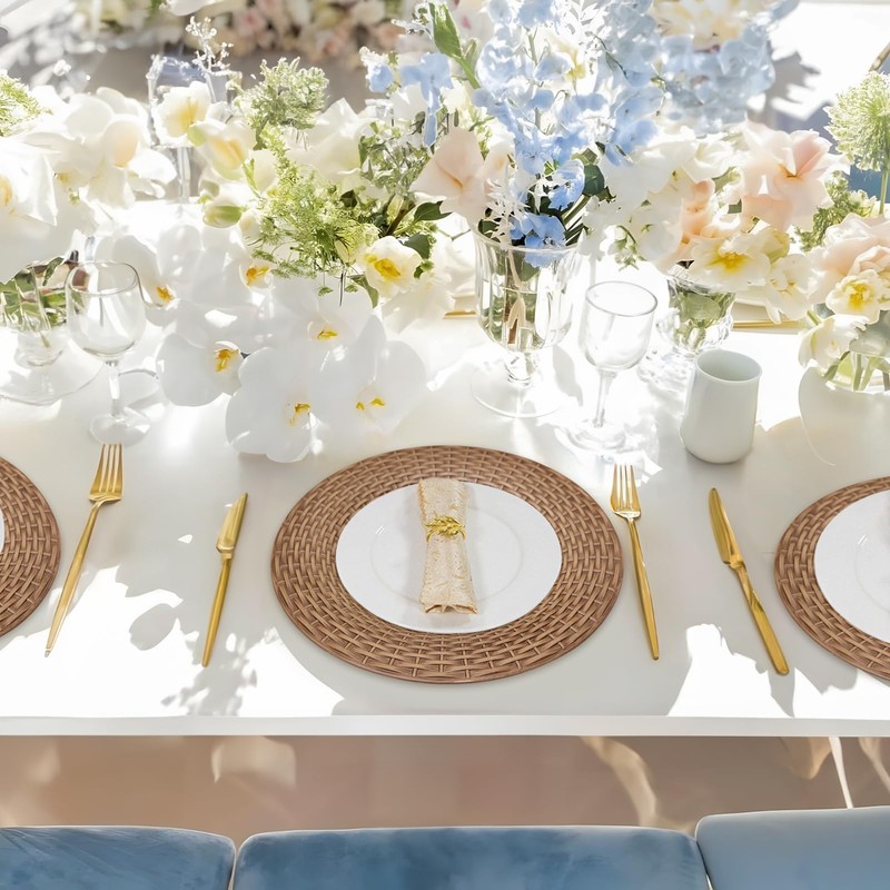 MAONAME Faux Rattan Charger Plates Set of 6, Table Chargers