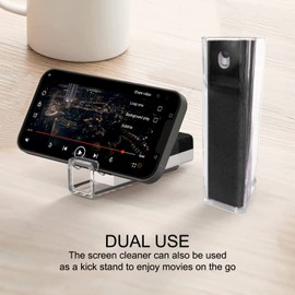 Acuvar 3 in 1 Reusable Fingerprint Proof Screen Mist Spray Cleaner with Microfiber and Phone Stand for Phones, Tablets, Laptops, & Car Screens (Black)