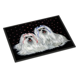 Caroline's Treasures PPP3263MAT Maltese Sweethearts Doormat 18x27 Front Door Mat Indoor Outdoor Rugs for Entryway, Non Slip Washable Low Pile, 18H X 27W