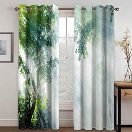 ANAZOZ Curtains for Eyelets,2 x 34W x 45H IN,Curtain for Bedroom Blackout 2 Panels Set Psychedelic Trees Curtains for Study Room Green White