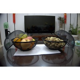 Metal Fruit Basket Decoration Worktop Fruit Bowl Design Grey Mesh with Lid Washable Storage Box for Dining Table 594714 Grey (2 Fruit Baskets + 2 Lids; 2 Sets Total)