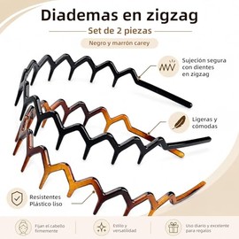 Diademas Zigzag 2 Piezas, Onduladas Antideslizantes Unisex | PC flexible y ligero, con agarre zigzag para sujetar el cabello sin apretar demasiado