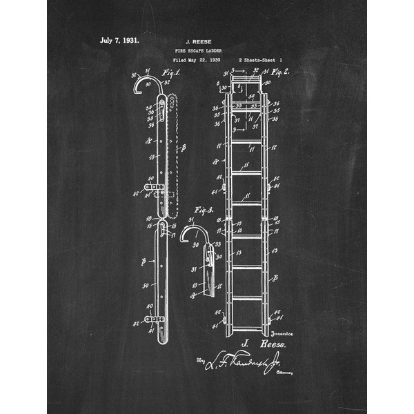 Fire Escape Ladder Patent Print Chalkboard (24" x 36") M14514