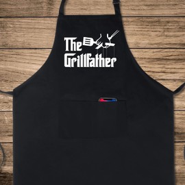 Xornis 100% Cotton Funny Aprons The Grillfather with 2 Pockets BBQ Grilling Adjustable Bib Aprons Gifts for Men Dad Friends Father Grandpa