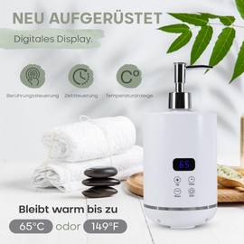 Massage Oil Warmer, 250 ml Plastic Bottle (2x), Fast Heating Technology (20 Minutes Heating), Massage Oil and Essential Oils, Temperature (30-65 Degrees), Massage Wellness, Stylish Warmer (White)