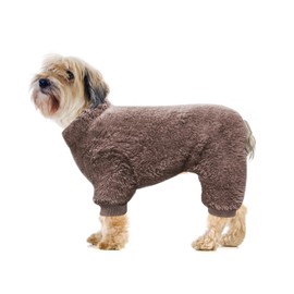 Idepet Velvet Dog Pajamas, Turtleneck Dog Sweater Fuzzy Plush Onesie Soft Cat Apparel Pet Clothes Winter Outfit Doggy Pjs Puppy Jumpsuit for Small Dogs Cats (Brown,XL)