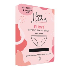 Love Luna First Period Bikini Brief, Black Hearts / 14/16