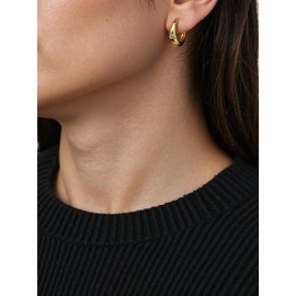 Super Luna Yellow Gold Hoop Earrings Women's 925 Silver Gold-Plated - Round Gold-Coloured Earrings with Moissanite - Fine Jewellery for Women, Sterling Silver, Created Moissanite