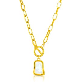 MOTIBACK Natural White Sea Shell OT Buckle Necklace – Gold-Plated Long Pendant Necklace for Women, Trendy Boho Shell Jewelry, Titanium Steel Statement Necklace