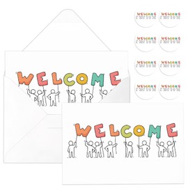 Harloon 50 Sets Welcome Cards for Employees Guests Welcome Card with Envelopes and Welcome Stickers Blank Interior Business Greeting Card Welcome Postcards for Work Team Guest Employee