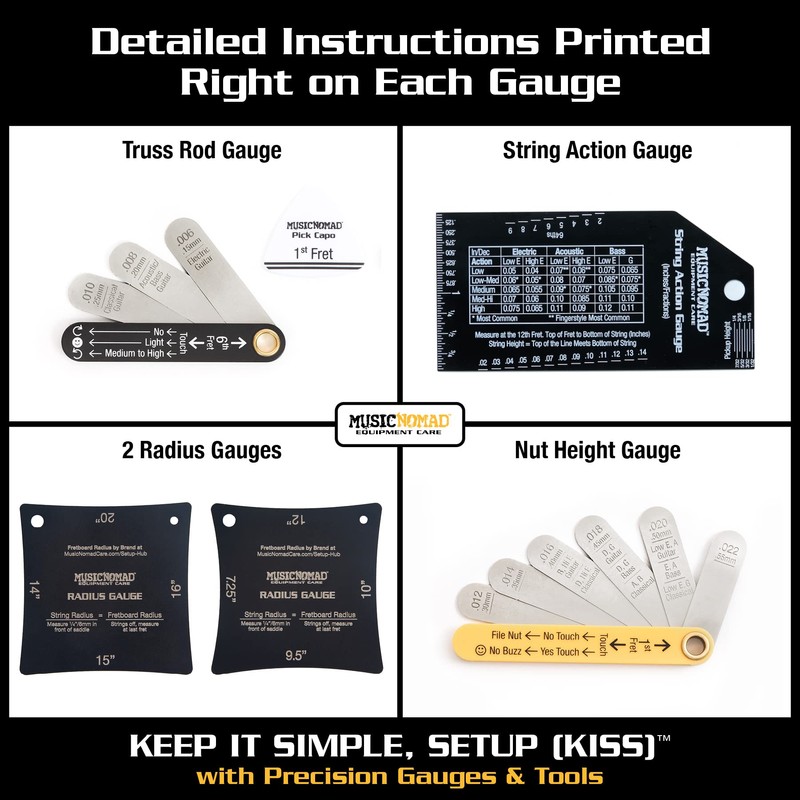 MusicNomad Precision 6 pc. Guitar Setup Gauge Tool Set -