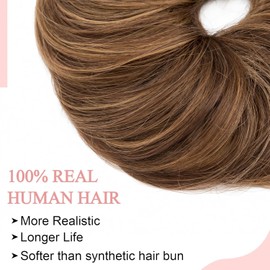 SEGO Human Hair Messy Bun Hair Scrunchies Curly Wavy Hair Piece Real Remy Donuts Updo Chignon For Women Girls,#4P27 Medium Brown&Dark Blonde