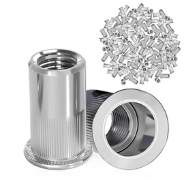 mizikuu Pack of 100 M8 Rivet Nuts, M8 Blind Rivet Nuts Stainless Steel Flat Head Thread Inserts Blind Insert Nut Thread Rivets Attachment for Steel, Alloy, Copper, Plastic, Fiberglass