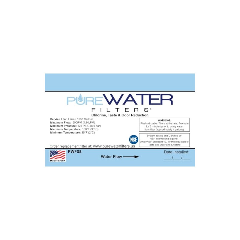 PureWater Filters Inline Water Filter For Under Sink Kitchen and