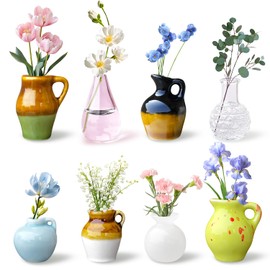 8 PCS Mini Vase Magnets, 3D Ceramic Flower Vase Fridge Magnets Cute Tiny Plant Vases for Refrigerator Accessories Kitchen Locker Office Decoration