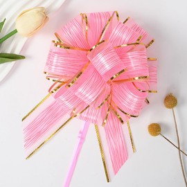Ainmto 10Pcs Large Pull Bows(6 Inch),Pink Organza Pull Bows for Gift Wrapping,Party Decorations,Wedding Cars,Baskets
