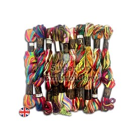 Metallic Variegated Multi Colour Silk Skeins Threads, Pack of 10, Multi Shades and Colours, Hand Embroidery, Cross Stitch, Rayon Stranded Floss UK