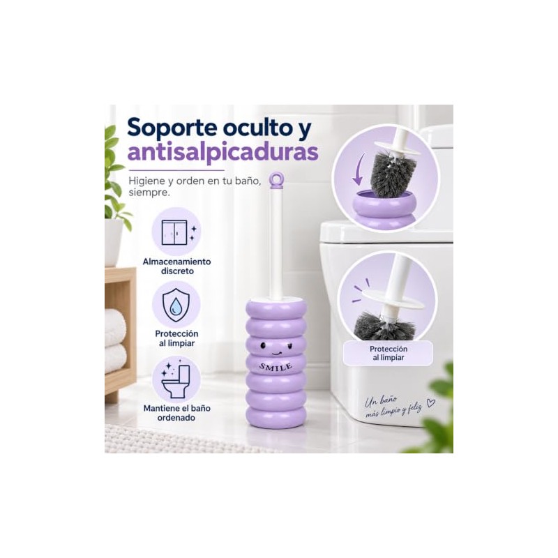 ALIMOTA Juego de 2 Escobillas para Inodoro Púrpura Diseño Sonriente