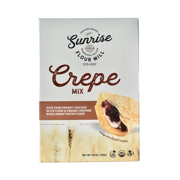 Sunrise Flour Mill USDA Organic Heritage Crepe Mix - 7.6 oz | Milled from Hard Red & White Sonora Wheats | Easier to Digest with Less Bloating | No Bleaching or Bromating | One Bowl Recipe