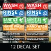 (12 Pack) Wash Rinse Sanitize Sink Labels Stickers, Hand Wash