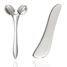 Hysotok Face Roller Guasha Tool for Face, Facial Roller Massager Reduce Wrinkles in Neck Eyes, Stainless Steel Guasha Set for Face Body Massager Chin Lift Skin Tightening (Silver SType)