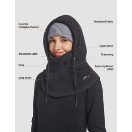 Supertrip Fleece Balaclava Ski Mask for Women Men, Winter Thermal Sherpa Hood Windproof Face Mask Warm Face Cover Hat Cap Scarf for Cold Weather Black