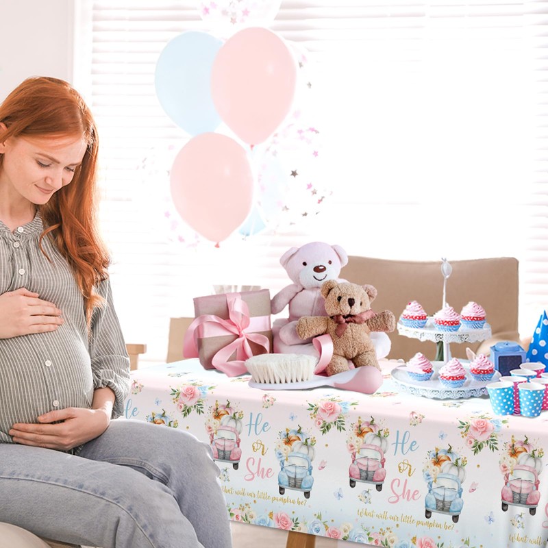 GREHUMOR Pumpkin Gender Reveals Tablecloth 3pcs