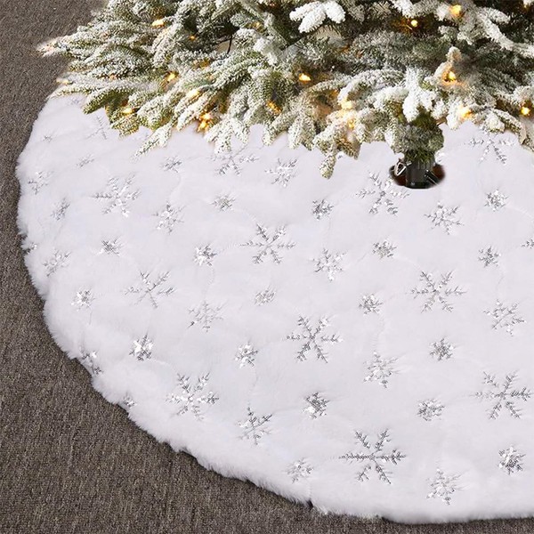 Christmas Tree Blanket White Snowflake Christmas Tree Skirts White Plush Faux Fur Christmas Tree Skirt Christmas Tree Stand Decorations Carpet 78 cm