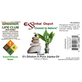Civet Essential Oil 5% Dilution in Jojoba - 4 fl oz - Essential Oil Protective Amber Glass Bottle with a Safety Sealed phenolic Screw Cap