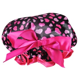 Kella Milla Stylish Satin Shower Cap - Hearts & Pink Bow