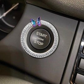 3leavtrees Car Bling Ring Emblem Car Accessories for Buttons & Knobs,Shiny Crystal Rhinestone Cover Protection Ring, Bling Car Accessories for Wowen - Silver