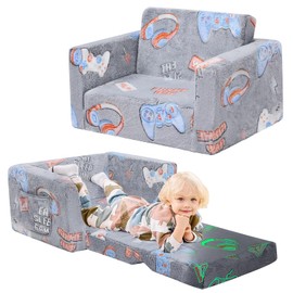 ILPEOD Toddler Chair Comfy, Game Kids Couch, 2-in-1 Soft Toddler Couch Fold Out, Convertible Sofa to Lounger