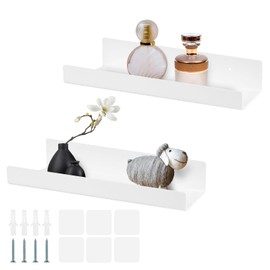 GlauStalos Wall Shelf, No Drilling, Set of 2 Acrylic Shelves, 30 cm, White Floating Shelf for Picture Frames and Decorations, Decorative Wall Shelves for Kitchen, Bathroom, Office, Living Room