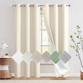 jinchan 100% Blackout Curtains for Bedroom Living Room Linen Blackout Curtains 84 Inch Long Room Darkening Curtains Linen Textured Drapes 2 Panels Window Curtains Grommet Top Heathered Beige