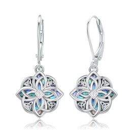 Celtic Witches Knot Earrings 925 Sterling Silver Witch Earrings Abalone Shell Drop Dangle Leverback Celtic Earrings Witches Knot Jewelry Gifts for Women