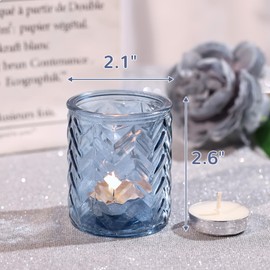 36 Pcs Blue Votive Candle Holders, Glass Tealight Candle Holders, Blue Candle Holders, Blue Centerpieces for Table Decorations, Glass Votive Candle Holders for Baby Shower, Fall, Christmas Decorations