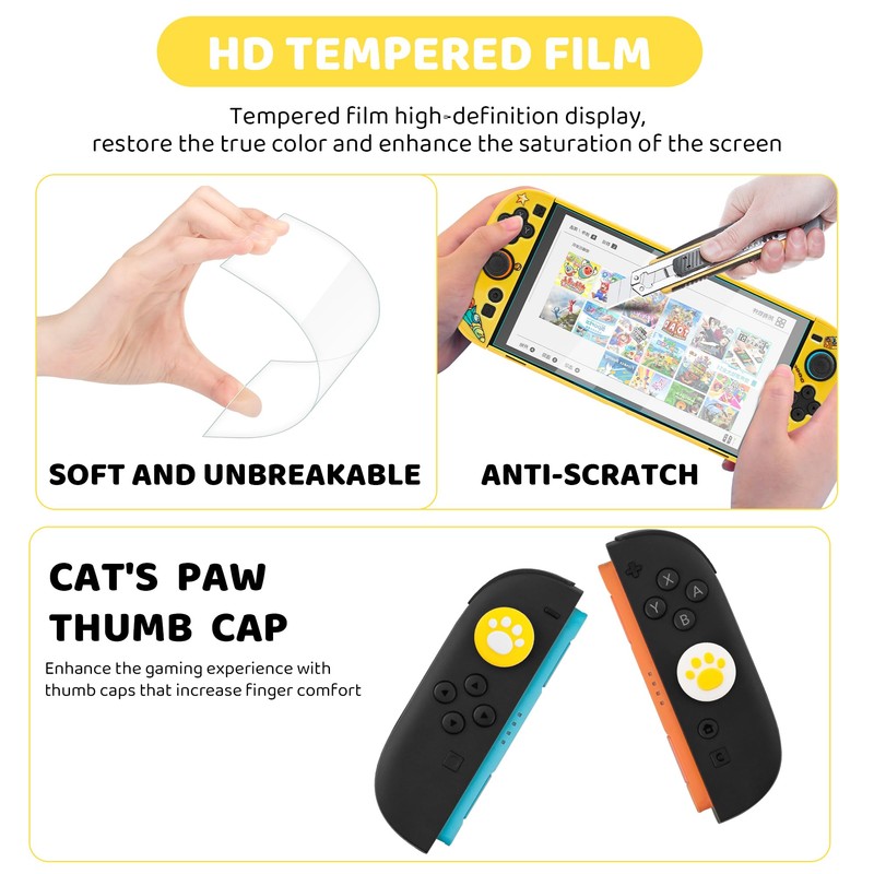PAWDIARY Yellow Switch 2 Accessories Bundle for Fortnite Design, with