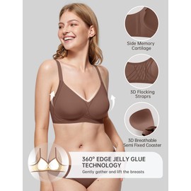 OEAK Women Seamless Bra No Underwire Push Up Anti Sagging Bralettes Everyday Tshirt Supportive Racerback Bra Coffee 3XL