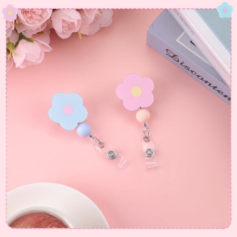 BESARME 2 Pack Badge Reel Retractable Nurse Gifts Flower Badge