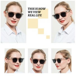 WEMOOTANTS Oversized Womens Polarized Sunglasses Fashion Cateye UV400 Protection Sun Glasses Trendy Thick Square Butterfly Shade (Grey/Transparent)