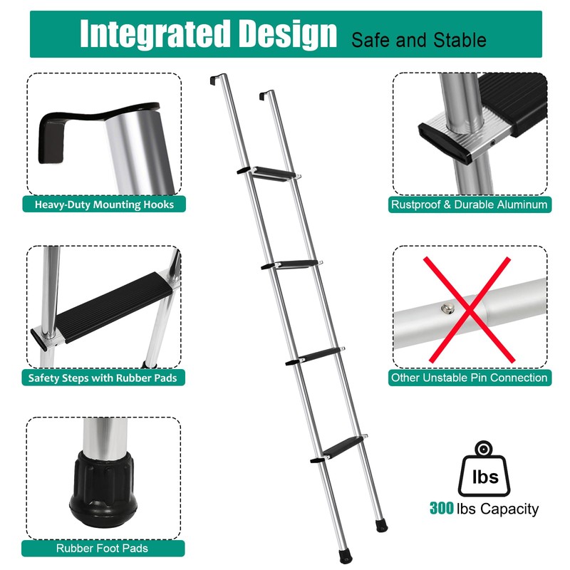 OUTPRIZE 57" RV Bunk Ladder, 4 Step Integrated Aluminum Camper
