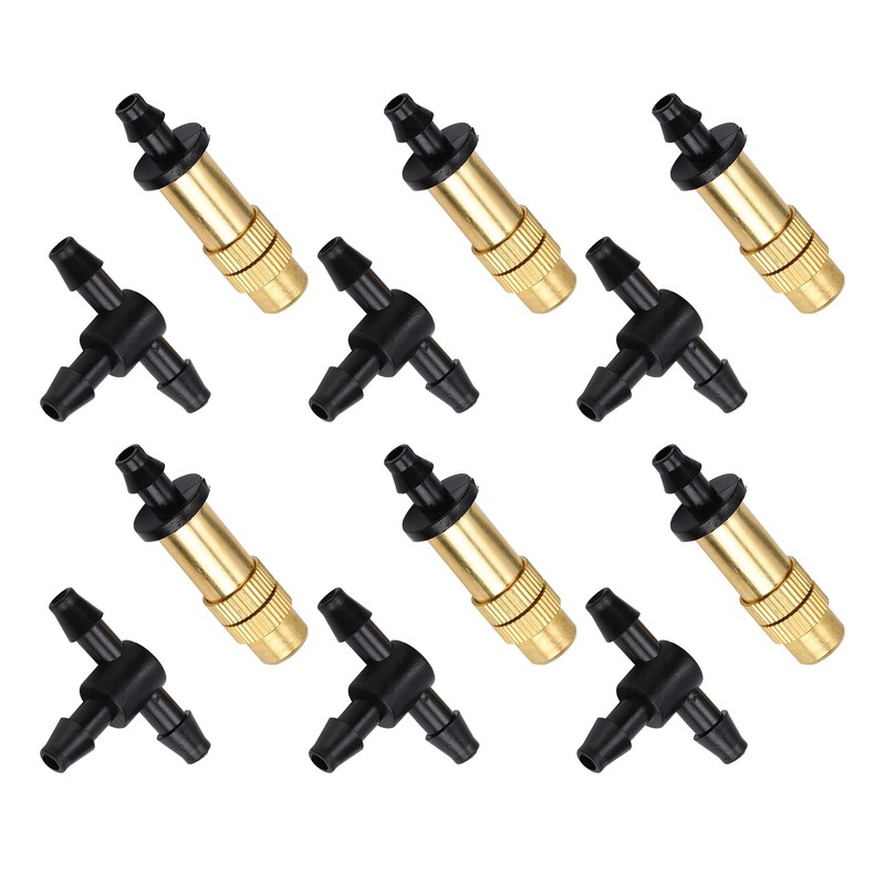 30Pcs Adjustable Copper Atomizing Nozzles with Tee Connectors Garden Cooling