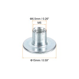 uxcell M5 T-Nuts, 50pcs Carbon Steel Tee Nut Round Base Weld Nuts 8mm Height Through Hole Flange Insert Female Thread Plate Nuts, Silver