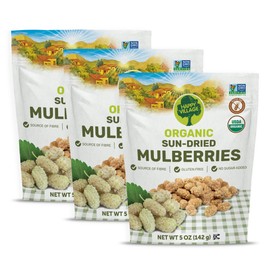 Happy Village Organic Dried Mulberries, Sun-Dried White Mulberry, 15 OZ (Pack of 3) - No Added Sugar, Non-GMO and Kosher Certified, Gluten Free Berries