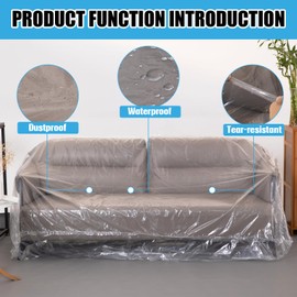 Mebiosi Plastic Furniture Covers, Heavy-Duty Waterproof & Dustproof Clear Furniture Covers for Moving & Storage for Loveseat, Bench, 2 Seat Sofa (Size 68 x 42 x 62 Inch)