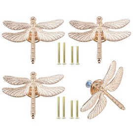 Cucumis 4Pcs Lovely Dragonfly Shaped Cabinet Knobs Animal Pull Single Hole Handle for Door Cabinet Closet Drawer Cupboard Dresser Wardrobe Furniture Kitchen Modern Home Office Gold