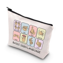 JNIAP Basic Sign Language Makeup Bag Speech Language Pathologist Gift ASL SLP Gift Speech Therapist Cosmetic Bag, BASIC SIGN mb, Fit